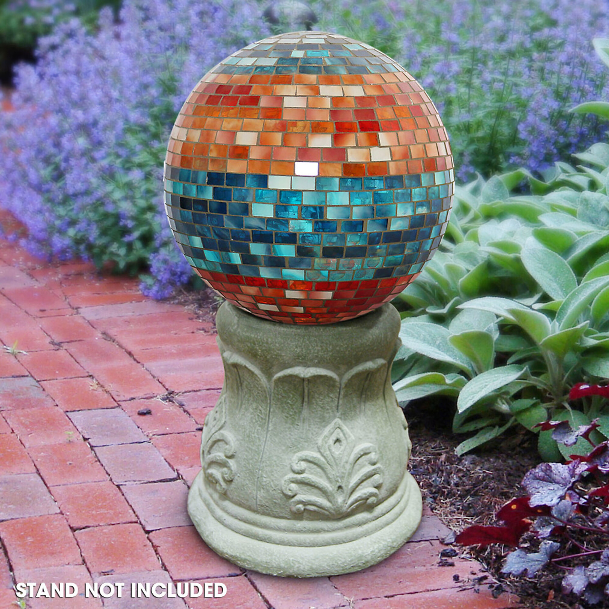 Alpine Corporation, Striped Mosaic Gazing Globe,10in.,OrangeTurquoise, Model# HGY292